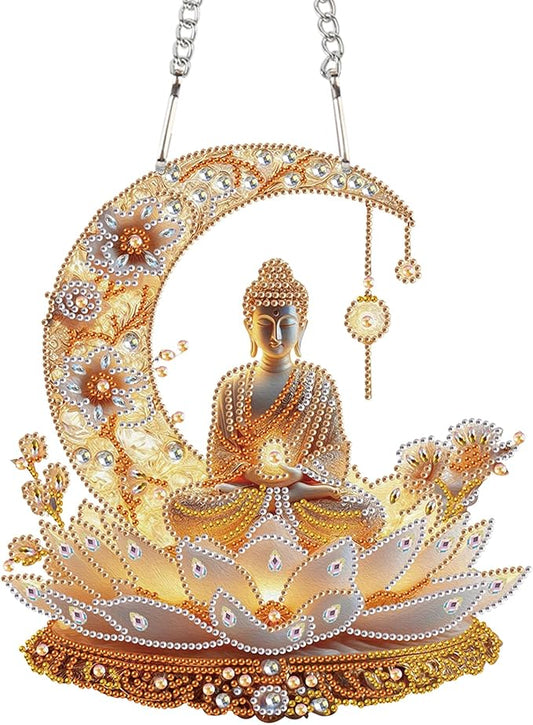 JZHYOAN DIY Hanging Diamond Craft Pendants Buddha Diamond Painting Art Hanging Kit Wind Chimes with Diamonds Art Window Pendants Craft for Adult Acrylic Pendant Ornaments Kits Crystal Arts Pendant