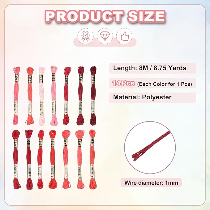 PATIKIL 14 Skeins Embroidery Floss, Polyester Embroidery Threads Bracelets String for Cross-Stitch Hand Embroidery, Multicolored Dark Red