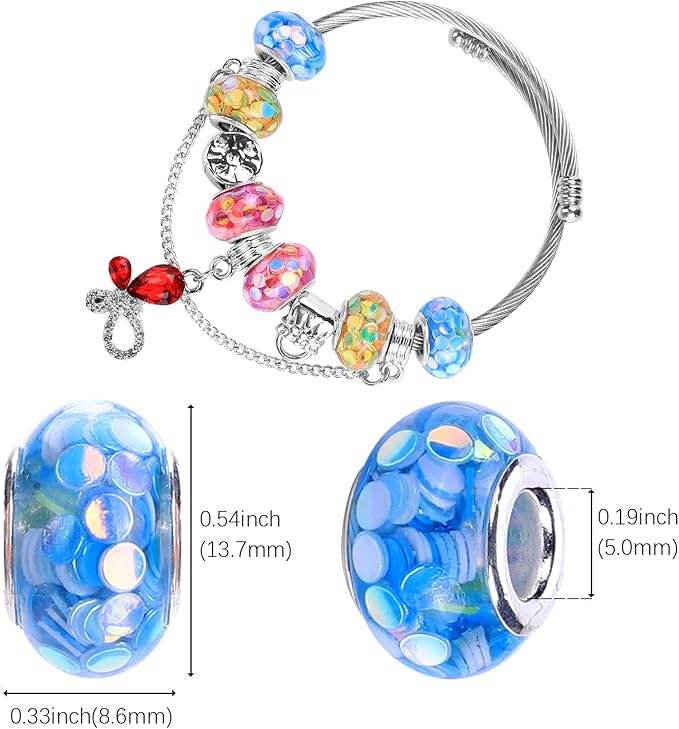 AIPRIDY Girls' Lucky Lover Amber Beads, Big Hole Spacer European Craft Beads for DIY Charms Bracelet Jewelry Making (Fishscale Silver Core)
