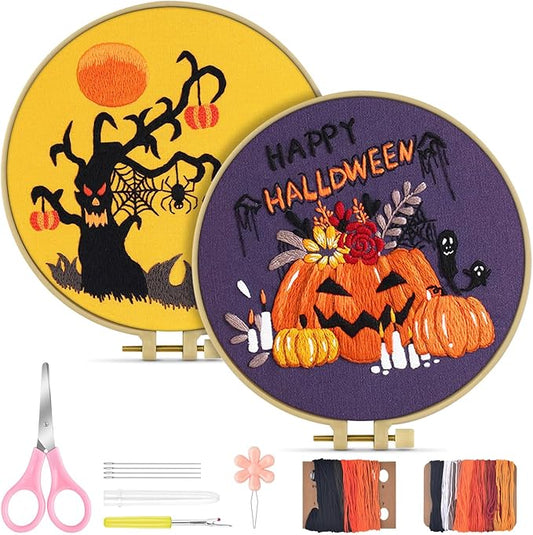 TINDTOP Halloween Embroidery Kit for Adult, Embroidery Kit Include Embroidery Cloth Hoops Threads for Craft Lover Hand Stitch with Embroidery Skill Techniques