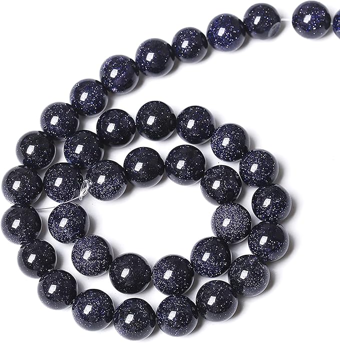 90PCS 8mm Blue Sandstone Gemstone Beads Beads Natural Stone Round Loose Beads for Jewelry Making DIY Bracelet Necklace 32" 2 Strands