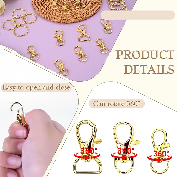 Prdingfy 282PCS Keychain Making Kit, Keychain Craft Supplies Including Key Chain Hooks, Lobster Clasps, Key Rings and Jump Rings for Key Chain Making and Jewelry Making(Gold)