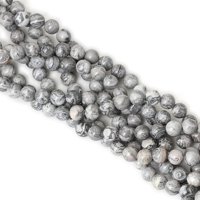 cheavian 35pcs 10mm natural map stone round loose beads for jewelry making diy findings 1 strand 15"