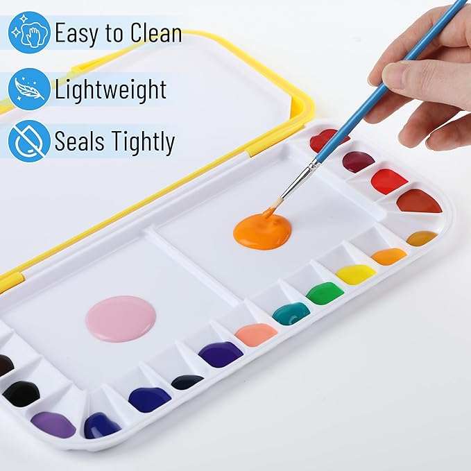 Mr. Pen- Airtight Watercolor Palette with Lid, Yellow, 18 Wells and 2 Mixing Areas, Empty Watercolor Palette, Paint Pallet with Lid, Folding Paint Tray