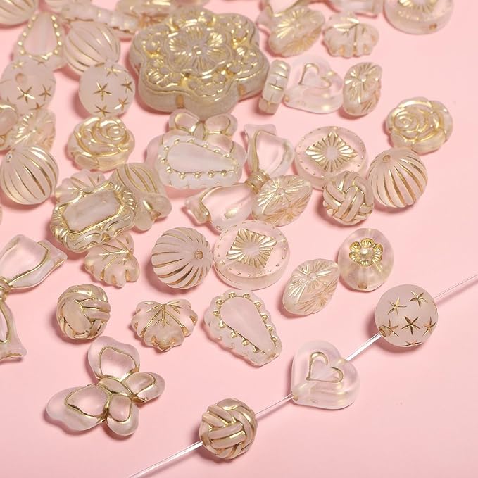7.5 OZ Assorted Vintage Acrylic Beads for Jewelry Making, Song Xi Unique Flower Rose Czech Beads for Bracelet Earrings, Bohemia Style, Bulk, DIY Holiday Gift (240-260 PCS, Transparent Matte)