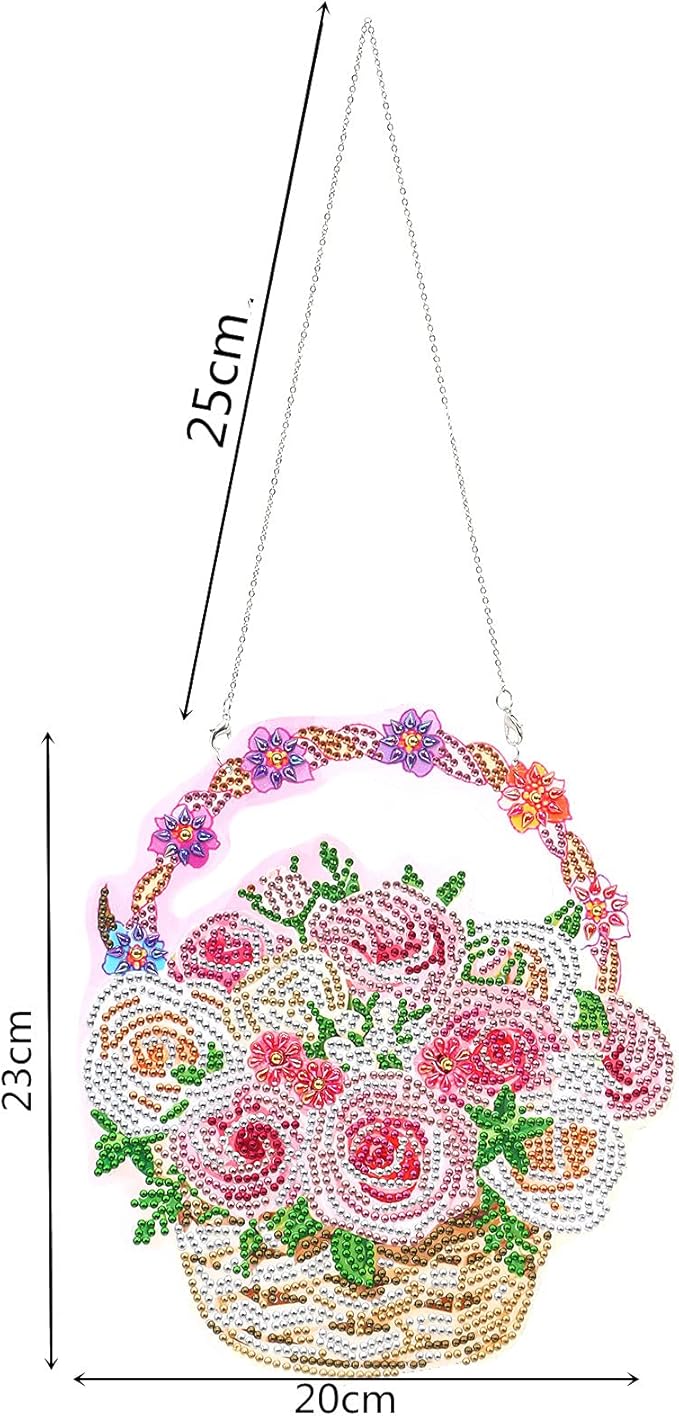 YEESAM ART DIY 5D Rhinestone Painting Christmas Decorations Hanging Kit, Flower Basket Red Flowers 20x23cm Rhinestone Art for Wall Door Window Decorations Hanging Mosaic Crafts Ornaments