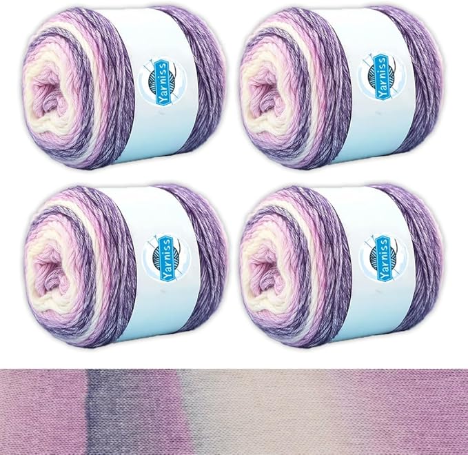 Yarniss Gradient Cake Yarns 4 Pack of 100g(3.52oz), Cake Yarn for Crocheting & Knitting,Soft Cake Rainbow Cotton Yarn for Sweater,Shawl,Scarf-Purple Gradient