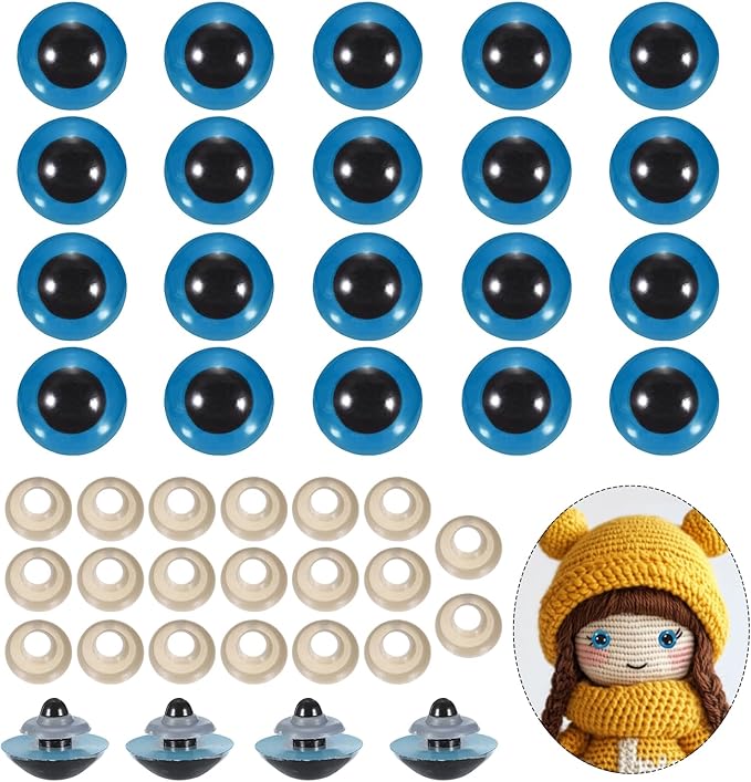 PATIKIL 24mm Safety Eyes, 20Pcs Realistic Doll Crocheting Safety Eyes with Washers for Decor Crochet Accessories Dolls Craft Halloween, Blue