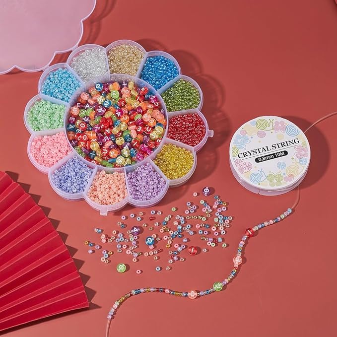 3250 Pcs 3mm Glass Seed Beads Bracelet Making Kit, Small Beads Friendship Jewelry Craft Kit with Letter Beads & Elastic Cord, DIY Art Craft Gift for Girls