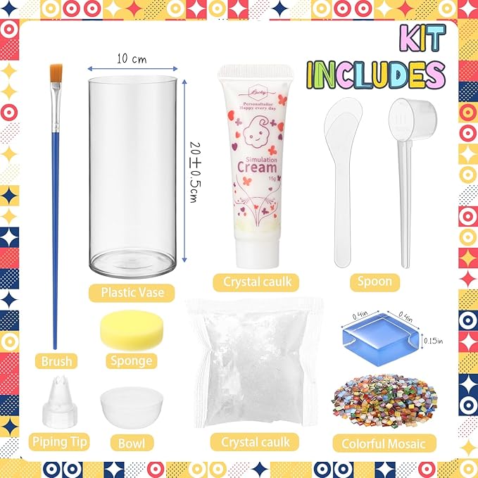 LemonRoad 2 Set DIY Mosaic Vase Kit Gifts for Adults Acrylic Cylinder Vases Arts and Crafts Kit with Complete Craft Accessories Supplies for Handmade Home Decor Painting Mosaic Lovers Birthday Gifts