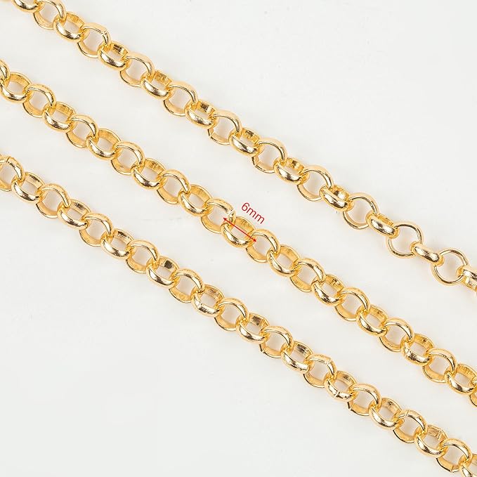 YOUBEIYEE 10 Meters Gold Plated Chain for Jewelry Making, Aluminum Rolo Necklace Chain for Men and Women Lightweight Craft Chain Roll