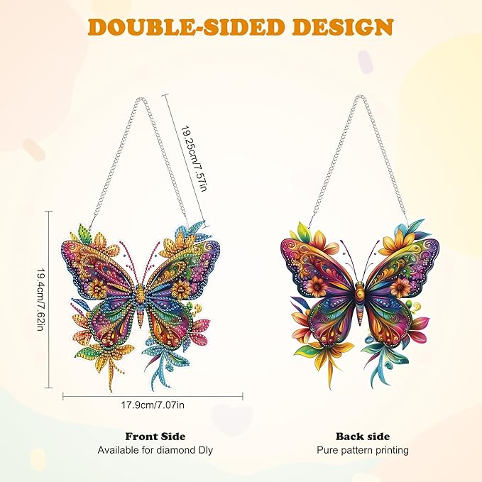 HEIBAGO Butterfly Hanging Diamond Art Kits for Adults, Special Shaped Crystal Diamond Painting Ornament Kit, DIY Double-Sided Pattern Window Pendant Gem Art Kit for Home Wall Decor 8.3x8.3inch