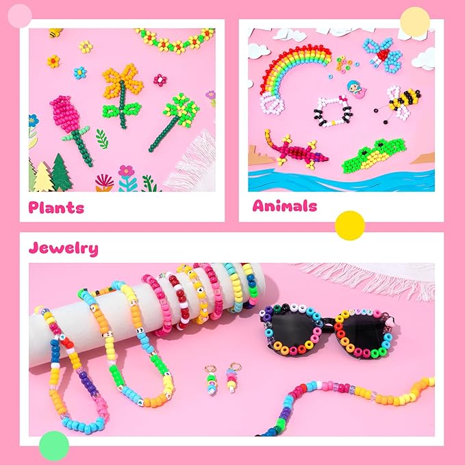 Simetufy 7200Pcs Pony Beads Bulk, 20 Assorted Colors 6x9MM Kandi Beads Kit for Bracelet Making Hair Braiding Jewelry Key Chains DIY Crafts Christmas Gifts (Stack Box)