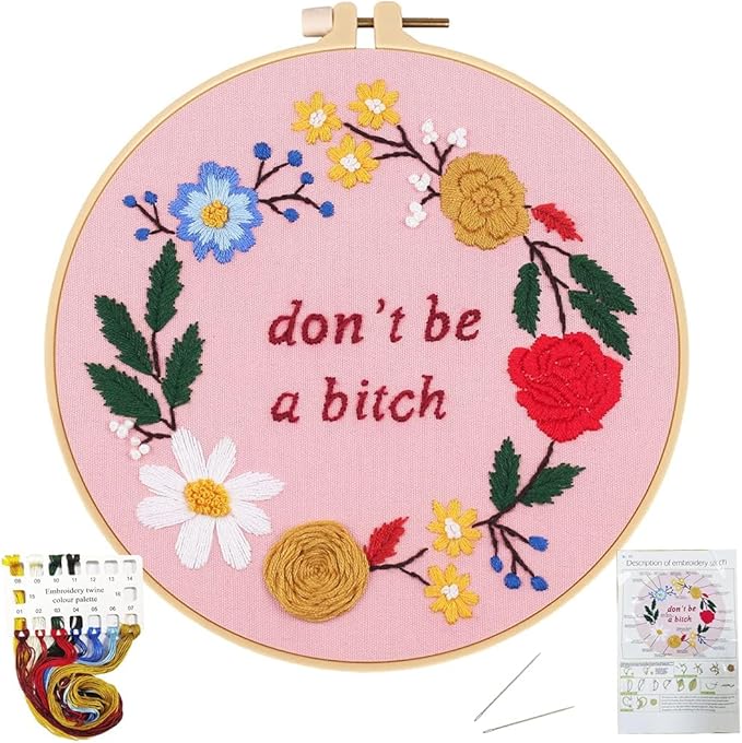Nuberlic Funny Embroidery Kits for Beginners, DIY Cross Stitch Starter Kit for Adults Including Cloth with Pattern, Hoop, Needles Instruction and Threads