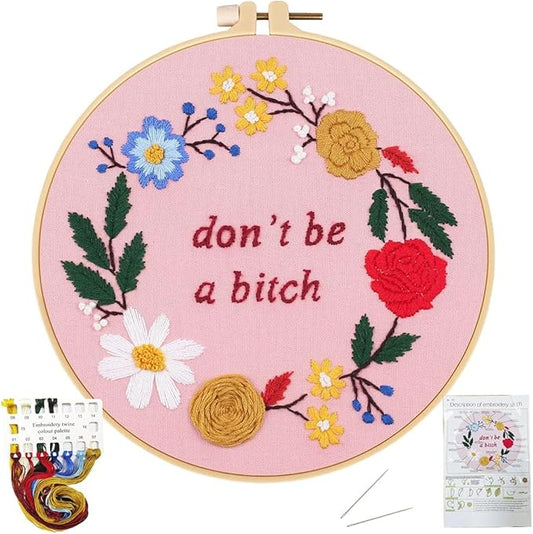 Nuberlic Funny Embroidery Kits for Beginners, DIY Cross Stitch Starter Kit for Adults Including Cloth with Pattern, Hoop, Needles Instruction and Threads