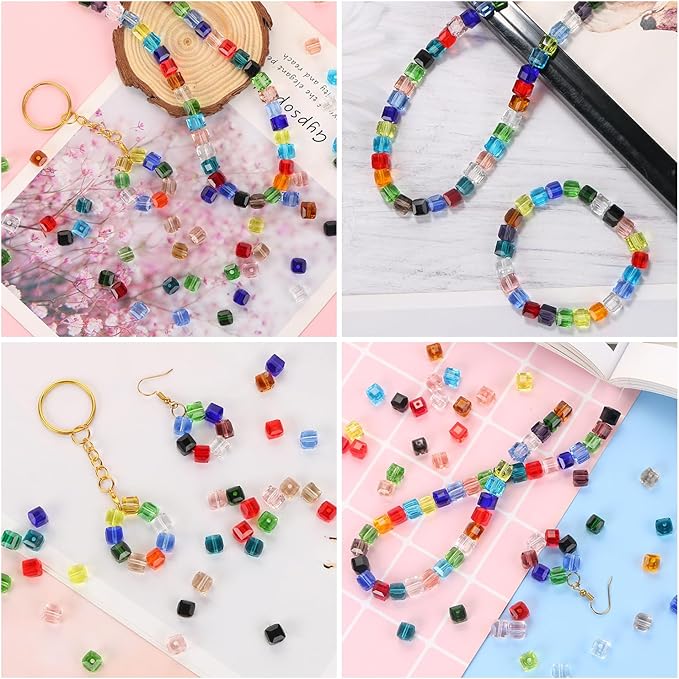 100 Pcs 8mm Cube Crystal Glass Beads for Jewelry Making, Square Crystal Beads with Box, Crystal Spacer Beads for DIY Craft Bracelets Charms Wind Chimes (Red)