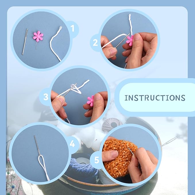 48Pcs Plastic Large Eye Sewing Needles Set,15PCS Large-Eye Blunt Needles,Yarn Needle,10 Knitting Stitch Markers with Box, Needle Threader for Knitting Crochet