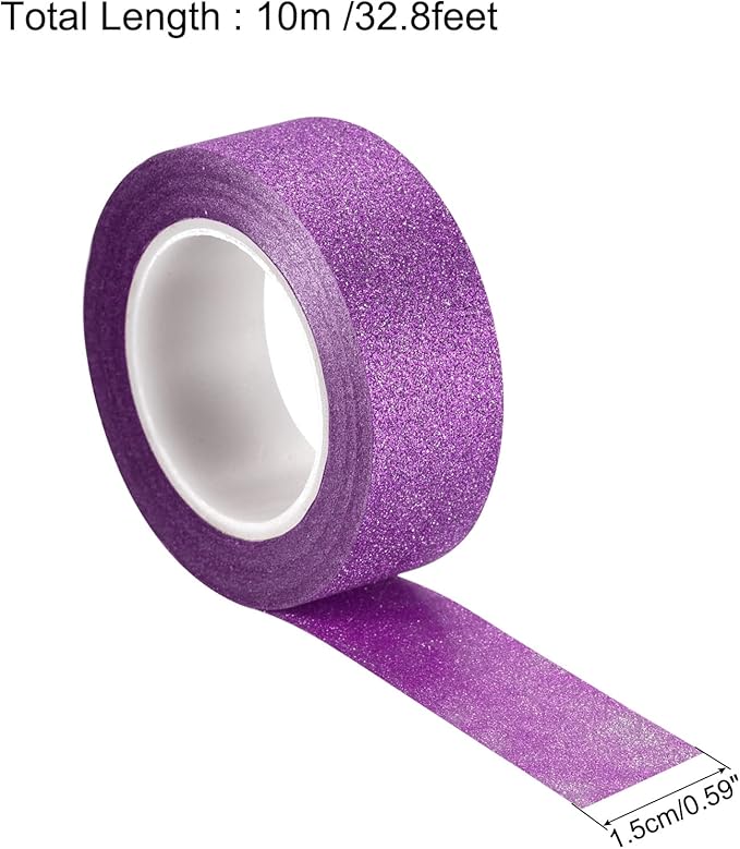 MECCANIXITY 0.6inch x 32.8ft Glitter Tape, Decorative Craft Tape Self Adhesive Stick 1.5cmx10m Purple for Scrapbook, DIY Arts, Gift Wrapping Pack of 3