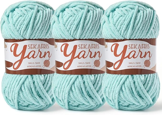 3 Pack Fluffy Velvet Yarn for Crocheting，Baby Blanket Yarn for Crocheting Soft，150g(196.8yds) Amigurumi Yarns，Plush Chenille Crochet Yarns，Puzzle Yarn for Crochet Weaving Craft(3 Aqua Green)