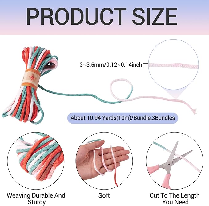 98.46 Feet Christmas Theme 3-3.5mm Macrame Cord Twisted Soft Macrame Rope Segment Dyed Decorative Cord Sewing Twine Craft Thread for DIY Crafts Knitting Plant Hangers Christmas Wedding Decor