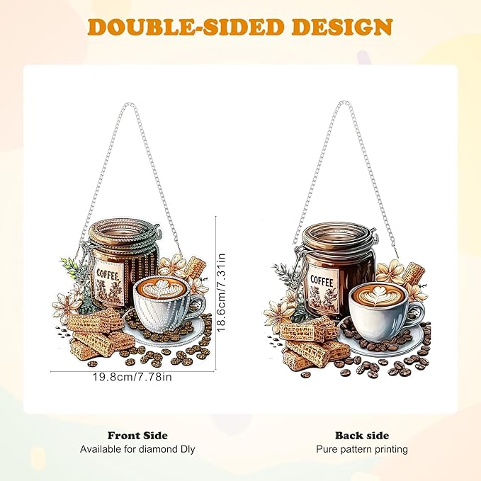 HEIBAGO Diamond Art Hanging Kits for Adults Kids, Hanging Diamond Art Fall, 5D Special Shaped Crystal Diamond Painting Kit Coffee, DIY Pattern Window Pendant for Home Wall Decor 8.3x8.3Inch