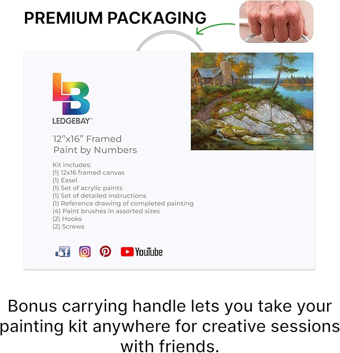 Ledgebay DIY Paint by Numbers Kit for Adults Framed Canvas Beginner to Advanced Paint by Numbers Kit Kits Include Acrylic Paint Set Brushes Tabletop Easel (Away from It All 12" x 16" Framed)