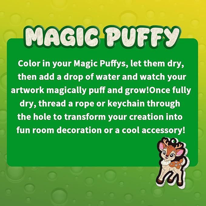 3D Art Kit Aqua Magic Puffs Animals, 15 Mess-Free Paint by Number Craft for Kids, DIY Coloring Kits,Christmas&Travel Gifts & Stocking Stuffer for Girls and Boys, Art Projects with Puff Markers
