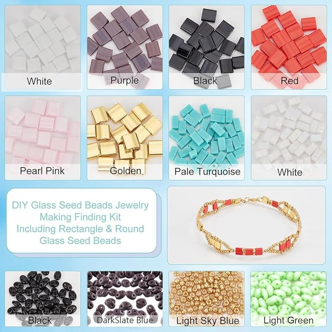 NBEADS About 750 Pcs 2-Hole Beads Glass Seed Beads Set, 2 Styles 2-Hole Glass 3 Colors Czech Two-Hole Seed for Bracelet Necklace Earring Jewelry Making