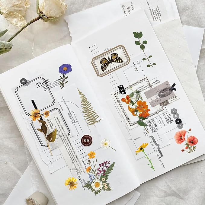 40 Sheets Flower Stickers - Waterproof Scrapbook Sticker & Junk Journal Supplies, Spring Nature Stickers for Adults DIY Crafts