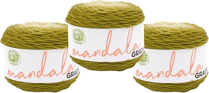 Lion Brand Yarn Mandala Gradient, Multicolor Yarn for Knitting, Crochet and Crafting, Olive, 3 Pack