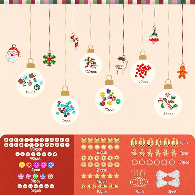 Gionlion Christmas Gifts - 24 Colors Clay Beads Bracelet Making Kit, Christmas Crafts DIY Arts and Crafts