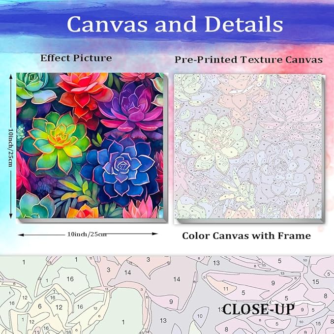 JUJUHOOD Succulent Plant Framed Paint by Numbers Kit for Adults Beginner & Kids Ages 8-12,Easy Paint by Number Without Easel, Acylic Paint by Numbers for Gift Home Wall Decor (10x10Inch)
