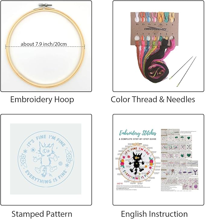 Louise Maelys Cute Cat Embroidery Kits for Beginners,Adults Starter Cross Stitch Kit with Funny Animal Pattern,DIY Needlepoint Everything is Fine