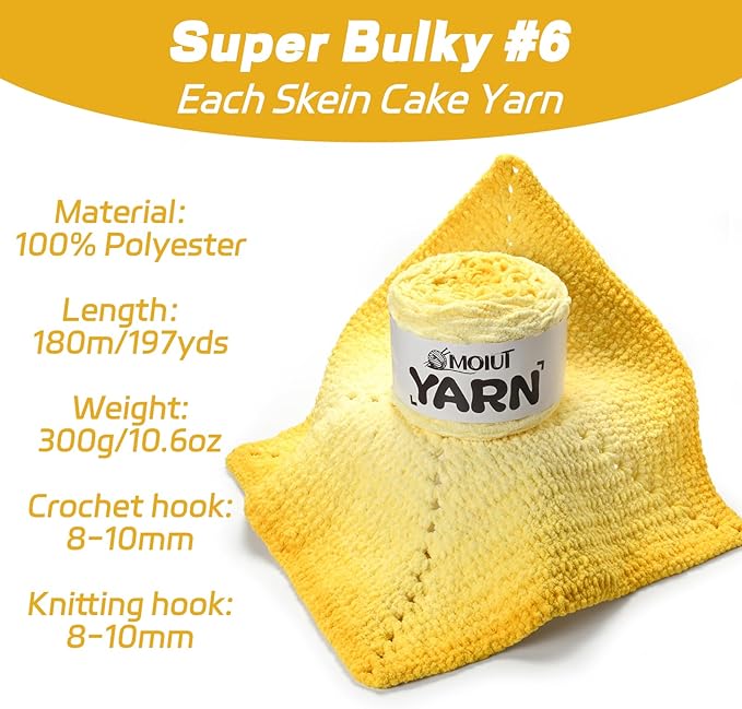 Blanket Perfect Ombre Cake Yarn - Baby Yarn for Crocheting Soft - 3 Pack of 10.6oz/300g - #6 Super Bulky - 197 Yards for Knitting, Crafts & Amigurumi, Chunky Chenille Yarn(3 Sunlit Butter)