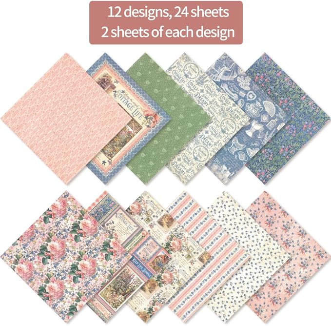6x6” 160gsm cardstock Single Sided Scrapbooking 24 Papers Pad vintage decoupage scrapbook kit patterned paper junk journal supplies journaling supply scrap paper crafting Garden Plants