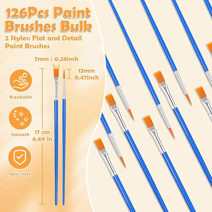 240 Pcs Small Paint Brush Bulk, Flat Fine Tip Artist Paint Brushes Set, Kids Classroom Acrylic Oil Watercolor Canvas Painting Crafts Paint Brushes for Body Face Nail Festival Parties