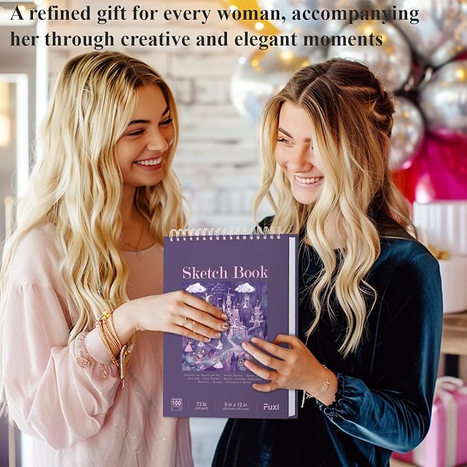 purple sketch book for women - 9"x12" girls sketch book, 100 sheets (73lb/120gsm) drawing paper for kids, art supplies for girls ages 8-12, beginners, and adults, 1-pack