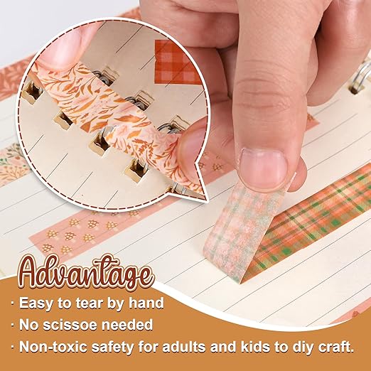 Whaline 12 Rolls Fall Pumpkin Washi Tape Autumn Leaves Boho Washi Masking Tape Thanksgiving Pumpkin Maple Leaf Print Decorative Craft Tape for Fall Scrapbook Gift Wrapping DIY Art Crafts, 16.4Ft