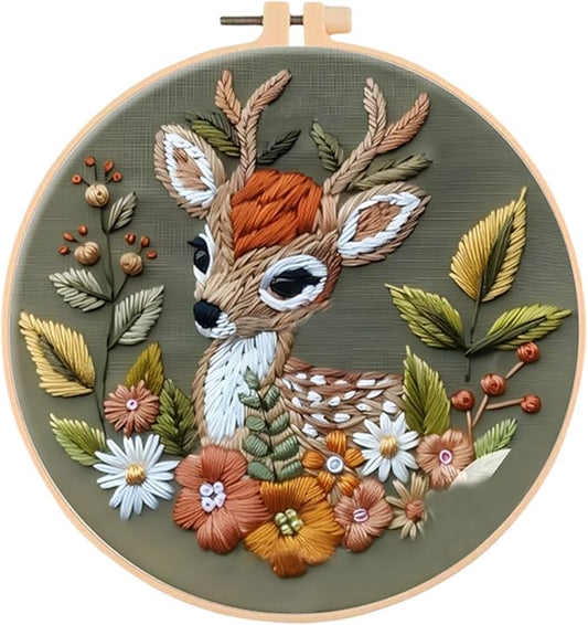 Huacan Embroidery Kits for Adults Beginner DIY Cross Stitch Stamped Christmas Pattern Stitching Deer Sewing Kit 1 Piece 7.8 x 7.8 Inch