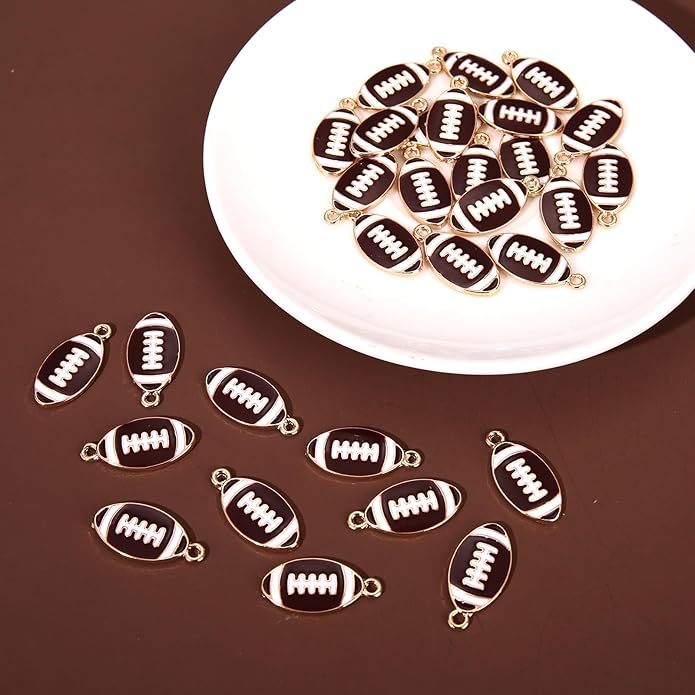 NVENF 30PCS Football Charms for Jewelry Making, Enamel Football Charms for Bracelet Necklace Earrings Making, Red Black White Blue Purple Orange Game Day Football Charm Bulk