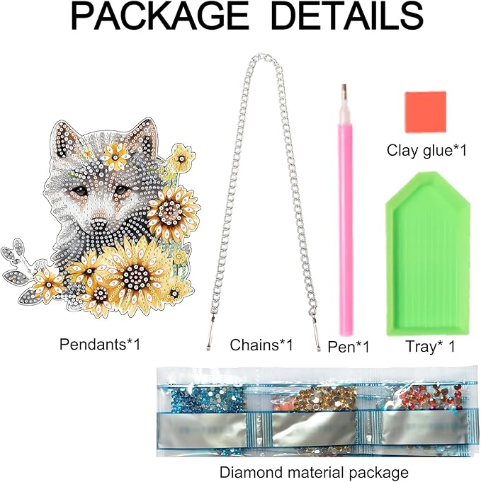AiYuanzsh Animal Wolf Sunflower DIY Acrylic Diamond Painting Pendant Kits Special Shaped Rhinestone Round Diamond Art Hanging Kits Home Garden Wall Window Pendants .Home Wall Decor Gift