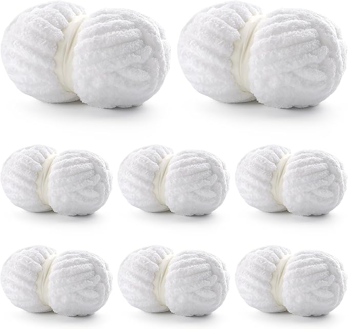 8 Pack Chunky Yarn for Hand Knitting - Chunky Blanket Yarn - 100% Polyester, Soft, 28 Yards, 0.78in Diameter, 7.7 oz Each (Pure White)