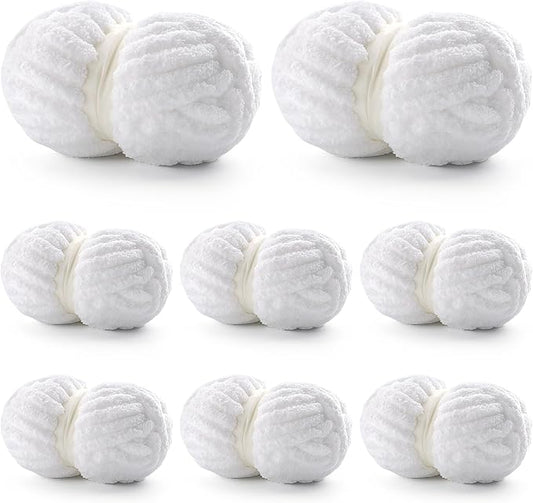 8 Pack Chunky Yarn for Hand Knitting - Chunky Blanket Yarn - 100% Polyester, Soft, 28 Yards, 0.78in Diameter, 7.7 oz Each (Pure White)