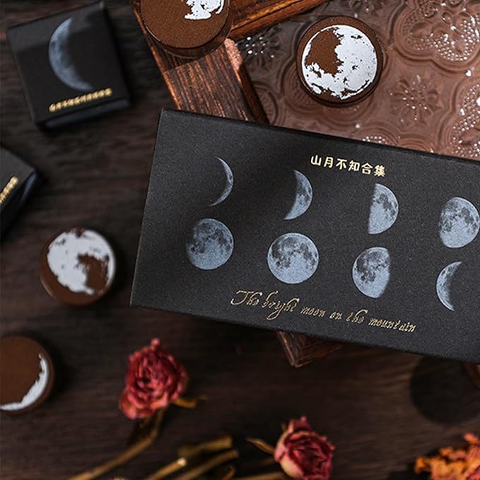 SIBLYMONA 8 Pieces Phases of The Moon Wooden Rubber Stamps Set for DIY Crafting, Decorative Wood Stamps with Moon Patterns, Reusable Rubber Stamp Kit for Scrapbooking & Card Making (Moon(8Pcs))