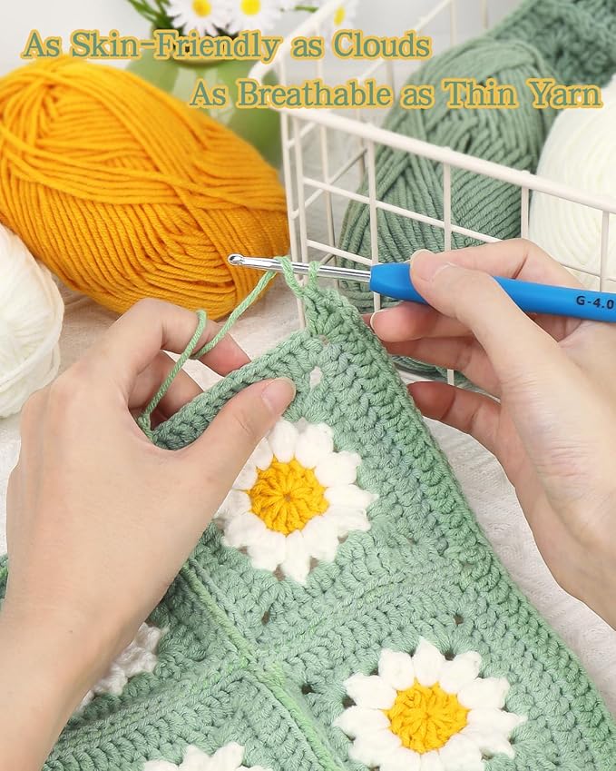 Coopay Yarn for Crocheting Knitting, Crochet Yarns, 2 × 1.76oz - 120yds - 60% Cotton 40% Acrylic Blend Yarns, Granny Square Blanket Yarn (Ginger Yellow)