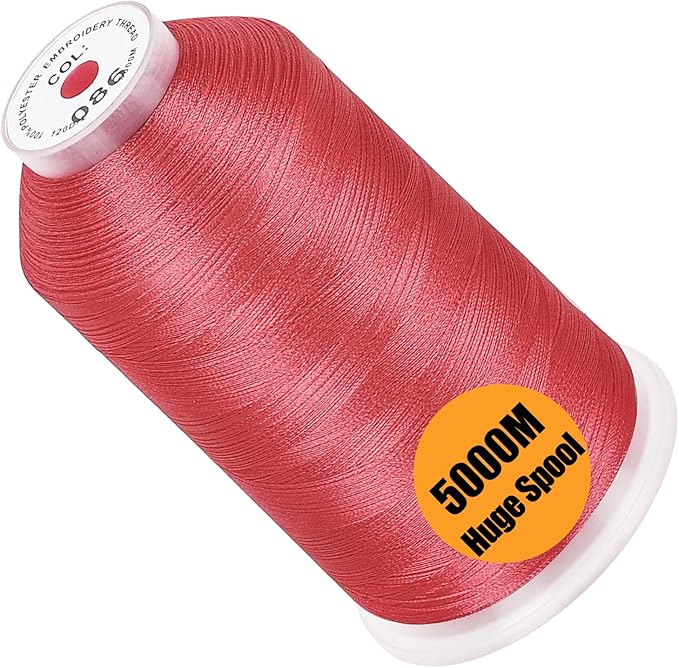 New brothread - Single Huge Spool 5000M Each Polyester Embroidery Machine Thread 40WT for Commercial and Domestic Machines - Deep Rose