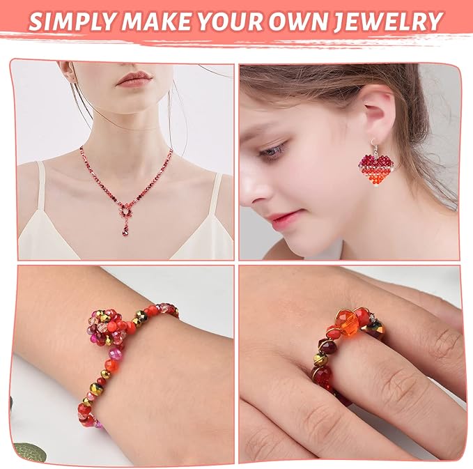 Briolette Faceted Rondelle Crystal Glass Beads for Jewelry Making-Wholesale Mix Lot 4/6/8mm DIY Crafts Spacer Beads with Container Box (Valentine's Day Gift)