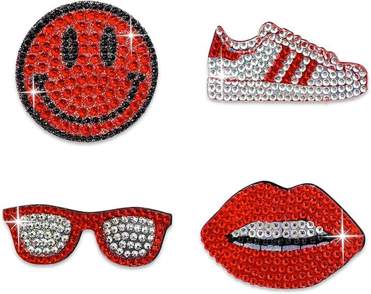 stickerbeans® rhinestone stickers - red spirit 4-pack, 2” x 2” each, unique sparkly cut-to-shape for collecting, trading, decorating laptops, phone cases, scrapbooks, for kids, teens, & adults