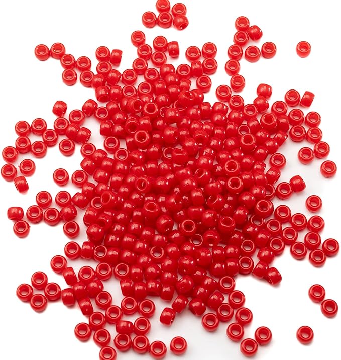 Gxueshan 1000 Pcs Acrylic Red Pony Beads 6x9mm Bulk Kandi Beads for Friendship Bracelet Necklace Jewelry Making Pens Hair Braiding Kit