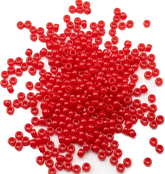 Gxueshan 1000 Pcs Acrylic Red Pony Beads 6x9mm Bulk Kandi Beads for Friendship Bracelet Necklace Jewelry Making Pens Hair Braiding Kit